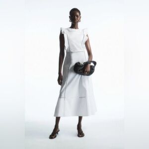 COS White Ruffled Linen-Blend Midi Dress